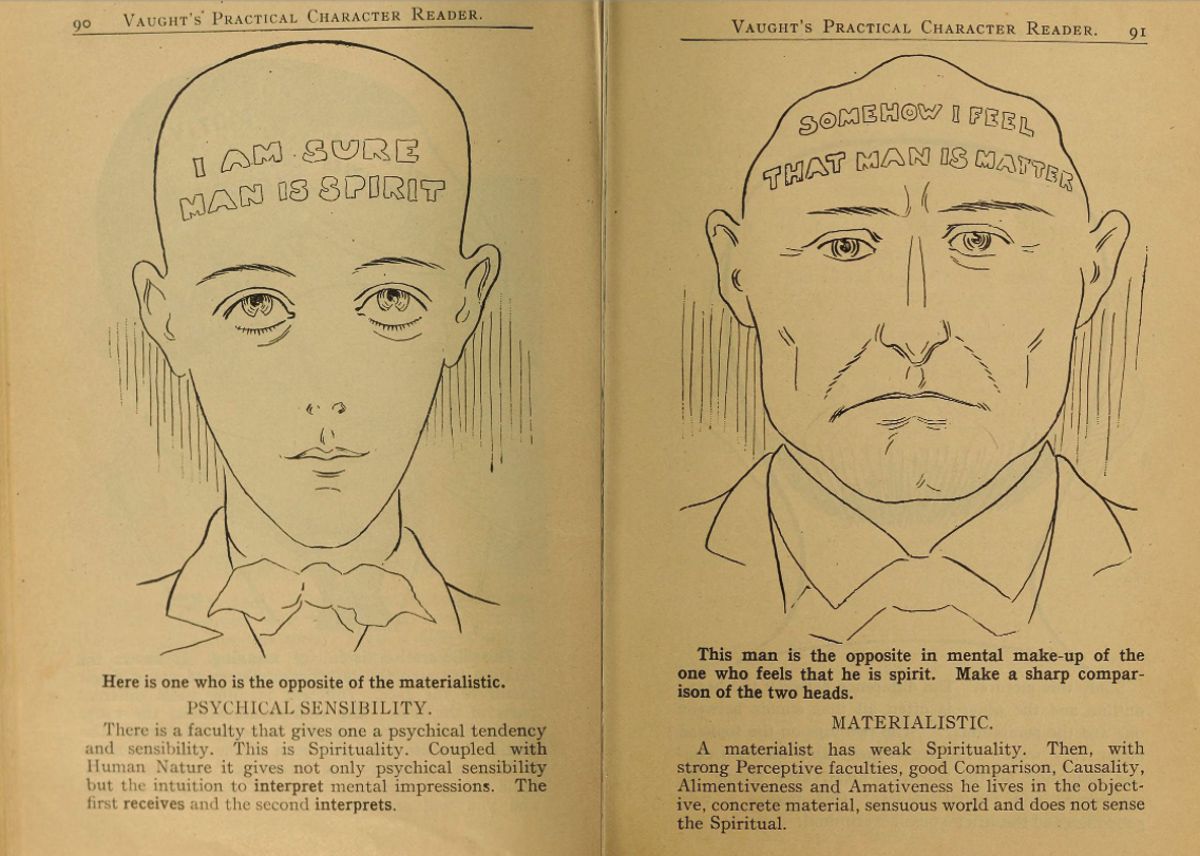 Pages from a weird phrenology book that claimed to ascertain a person s character by the shape of his head and other facial features  1902 - 12
