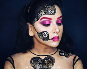 steampunk makeup how to DIY glue gears to your face and body robot automaton