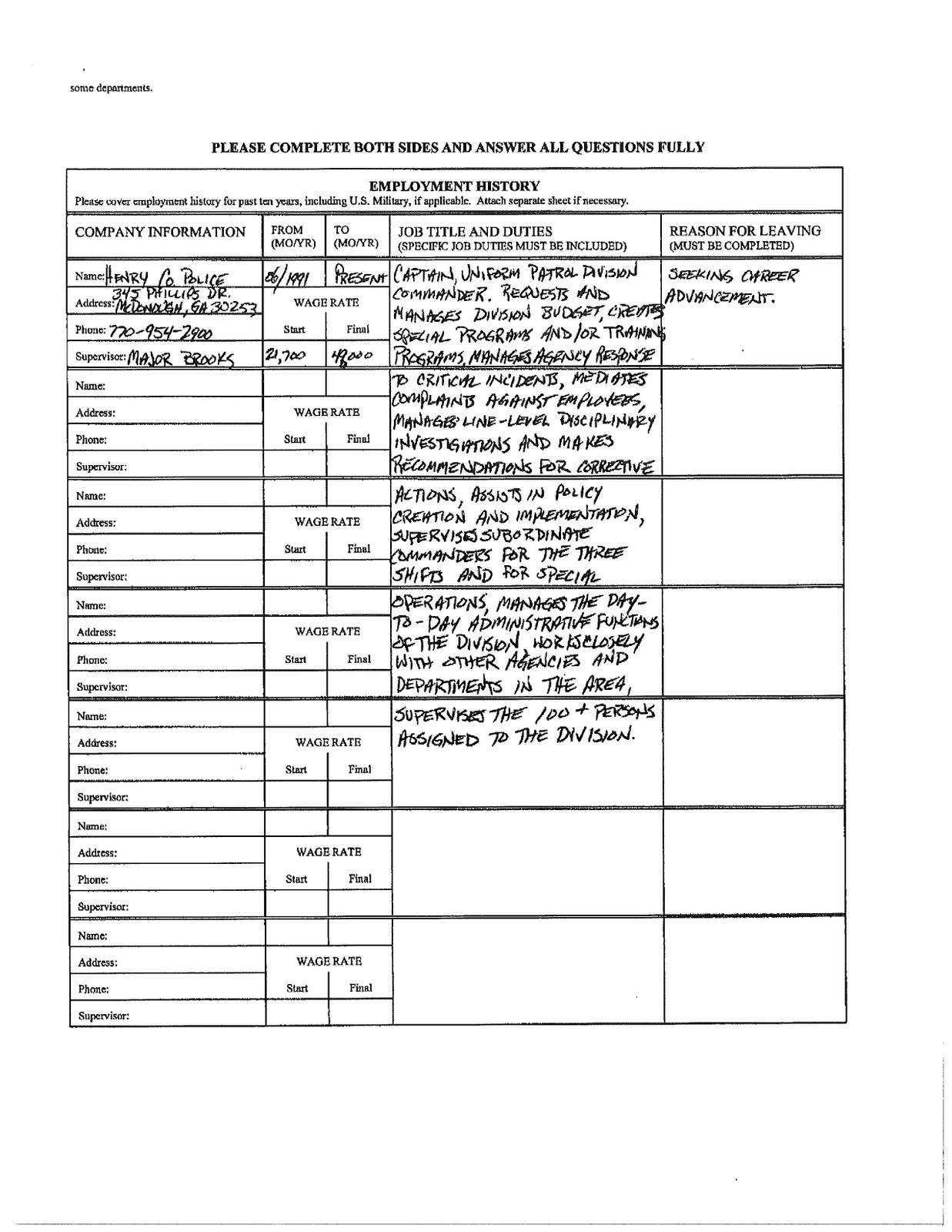 The Real School Police Job Application For Chief Hatch