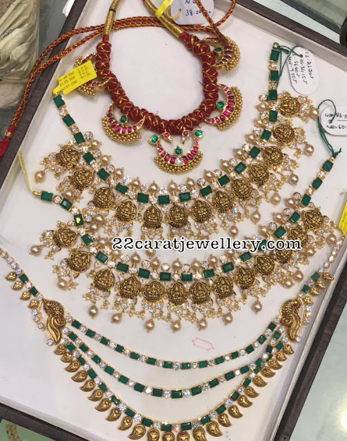 Emerald Necklace with Mango Lakshmi Motifs Emerald Necklace with Mango Lakshmi Motifs