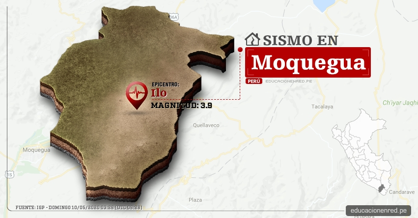 Temblor en Moquegua de Magnitud 3.9 (Hoy Domingo 10 Mayo 2020) Sismo - Epicentro - Ilo - Ilo - IGP - www.igp.gob.pe