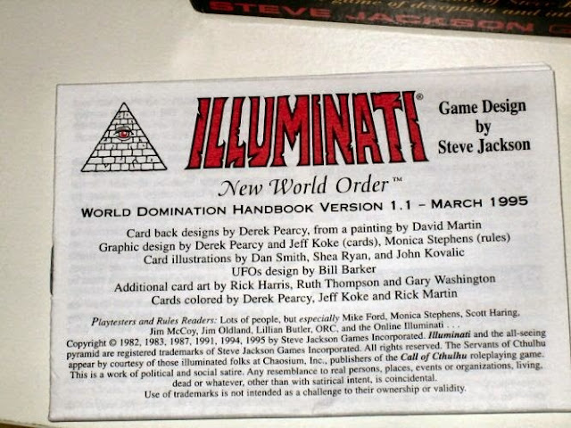 CARDS OF STEVE JACKSON GAME INWO 1995 ILLUMINATI UNVEIL PLAN TO IMPLEMENT THE NEW WORLD ORDER.
