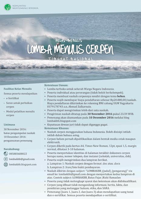 Lomba Menulis Cerpen Tingkat Nasional 2016 Lomba Menulis Cerpen Tingkat Nasional 2016