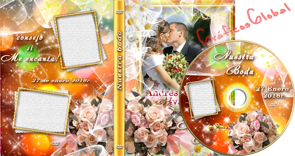 Plantilla psd tipo FLORAL para portada y etiqueta DVD