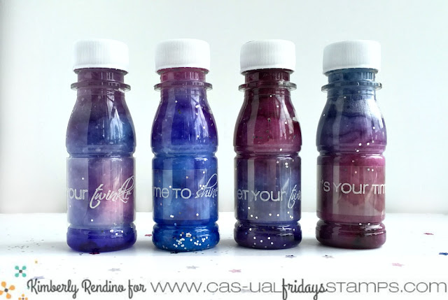 diy galaxy bottles by Kimberly Rendino | stamping | handmade | clear stamps | galaxy | galaxy bottles | nebula bottles | cas-ual fridays stamps | kimpletekreatiity.blogspot.com