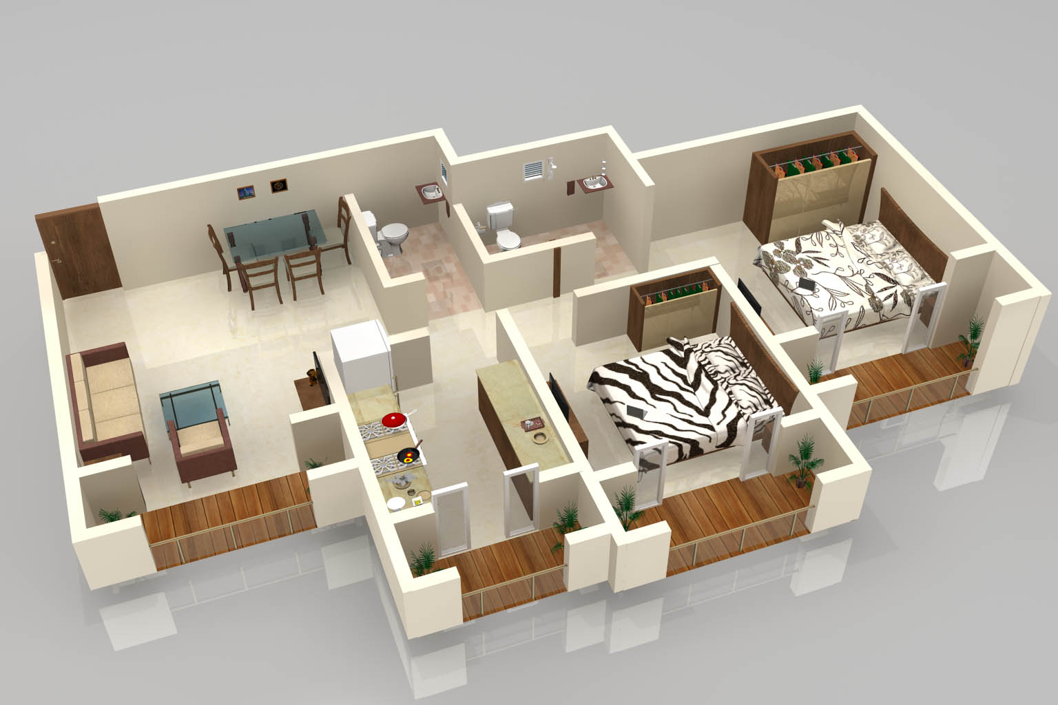 3D Plan Layout Furniture placement Residence.