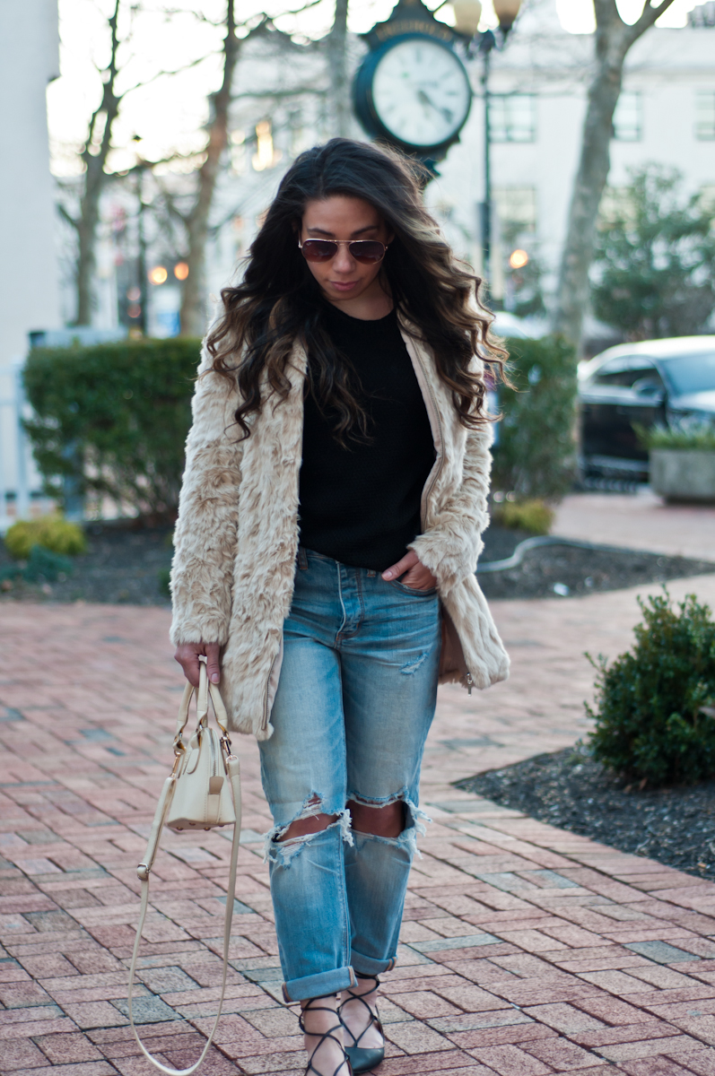 Fur Coat and Lace up Flats - Bay's Style Diary