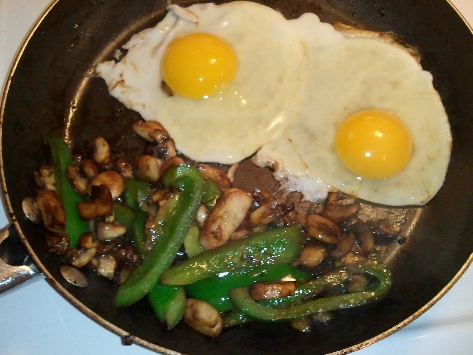 Our Paleo Life Pork Chops, Eggs Over Easy, Peppers and Mushrooms, Oh My!
