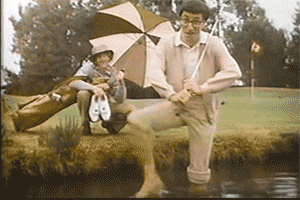 I am stuck on Band-Aid brand, 'cause Band-Aid's stuck on me" commercial c 1980s. Golfer standing in a pond. I am stuck on Band-Aid brand, 'cause Band-Aid's stuck on me" commercial c 1980s. Golfer standing in a pond.