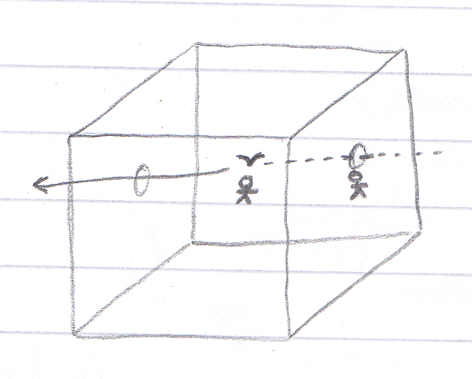 Sketch of a bird flying through a cube