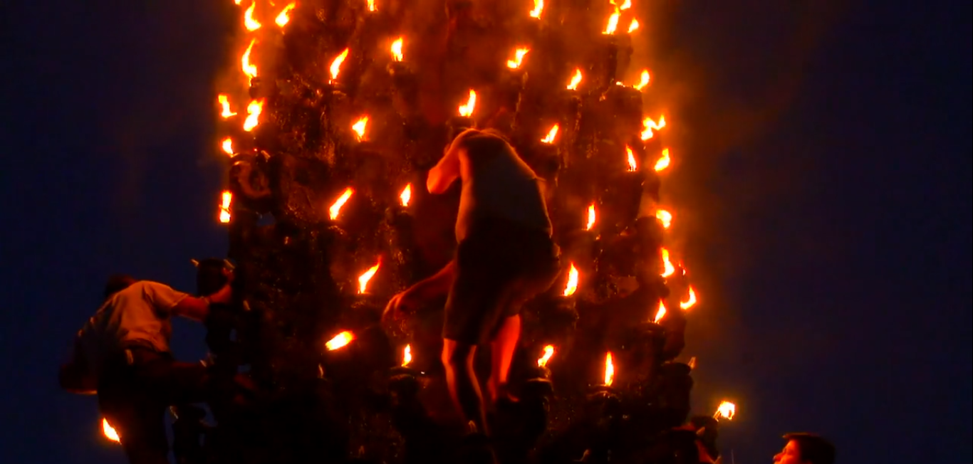 Beautiful Temple Decoration with Fire Torches