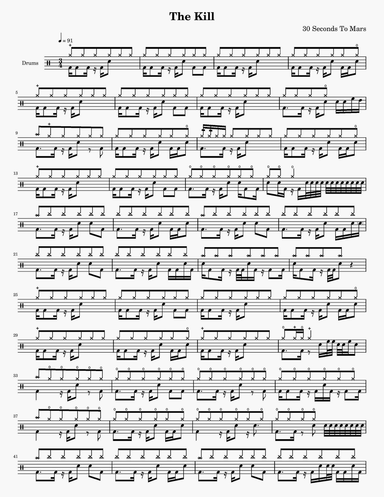 Easy Drum Tabs The Kill 30 SECONDS TO MARS