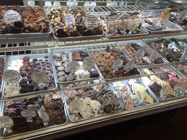 A portion of the chocolate counter at Louisa's and Millie's in Downers Grove, Illinois