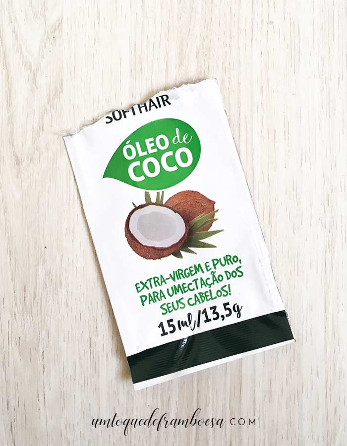 Sachê de óleo de coco para hidratar o cabelo da SoftHair Resenha óleo de coco SoftHair