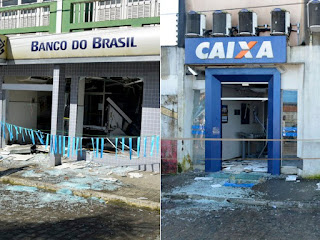 Agências da Caixa Econômica Federal e Banco do Brasil foram explodidas (Foto: Edgard Abbehusen)