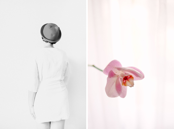 self portrait and orchid black and white self portrait