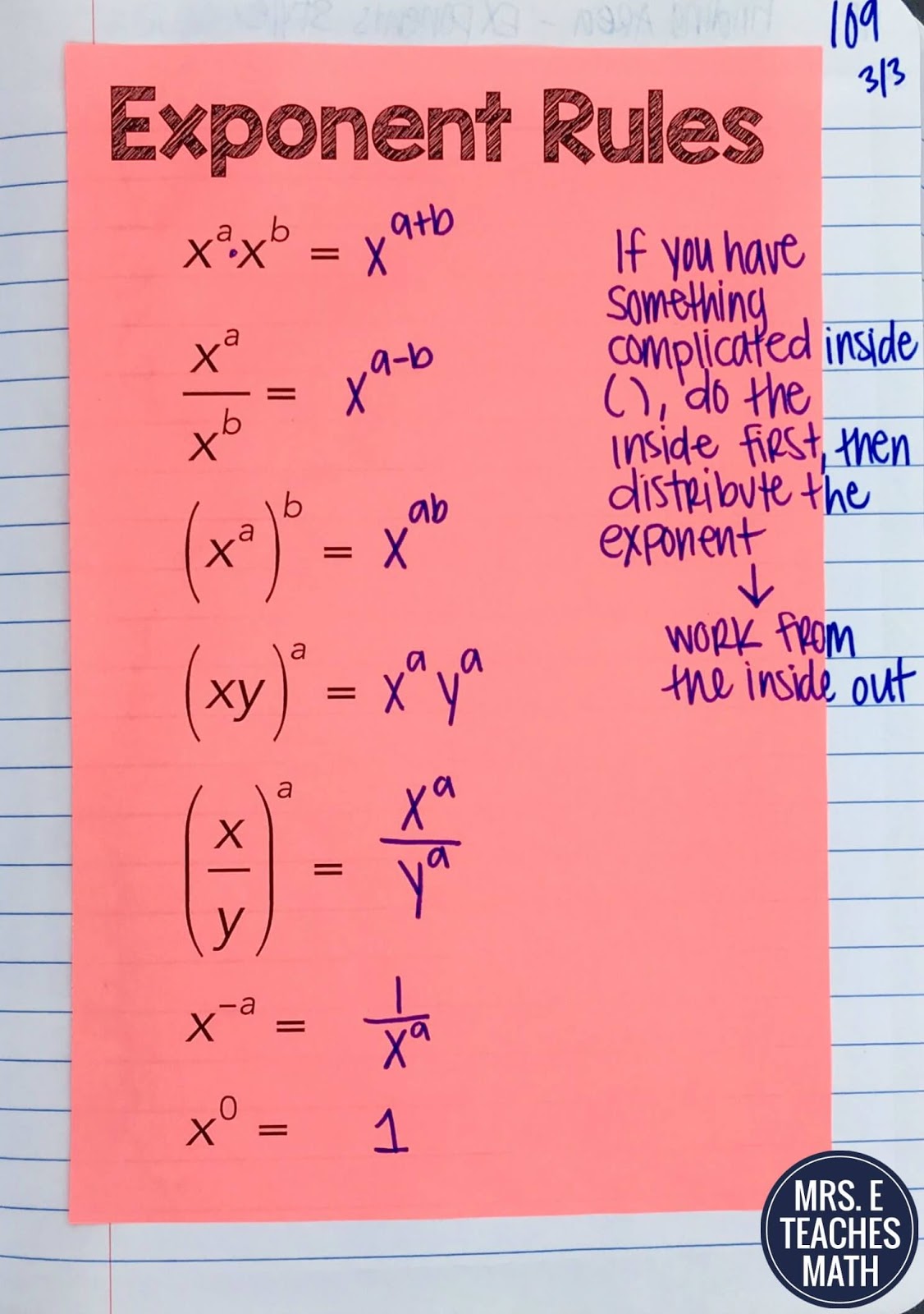 Exponents INB Pages | Mrs. E Teaches Math