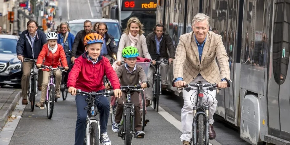 King Philippe took his family for a bicycle tour around Brussels on Car-Free Sunday