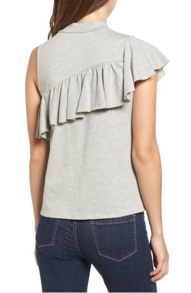 Nordstrom Asymmetrical Ruffle Tee grey ruffle tee