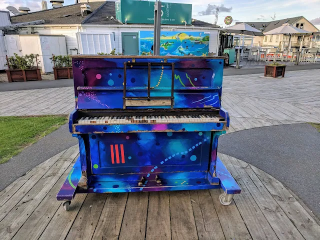 Colorful piano in Paihia Town in the Bay of Islands New Zealand