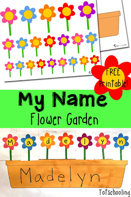 FREE printable name recognition activity for kids to practice their names while planting flowers. Great activity for Spring!