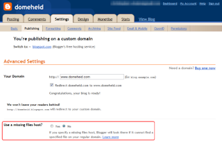 Screenshot of Blogger advanced publishing settings page