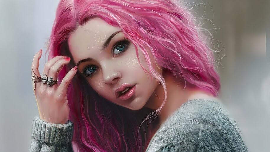 Beautiful, Girl, Pink Hair, Digital Art, 4K, #4.1983