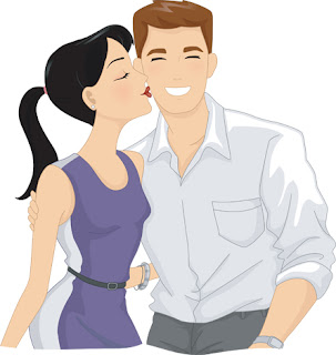 Clipart Image of a Woman Kissing a Man on the Cheek
