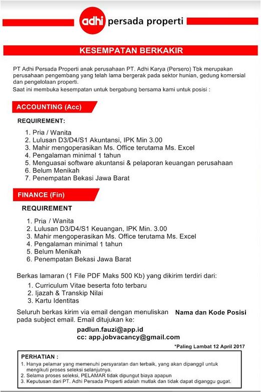 Lowongan Kerja Lowongan Kerja Terbaru Pt Adhi Persada Properti