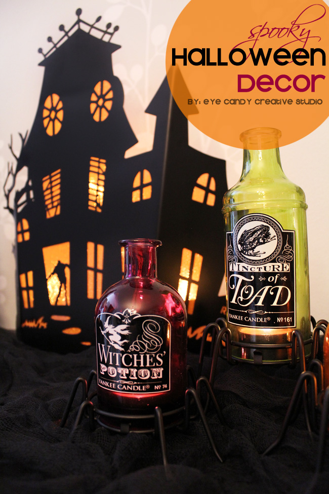 halloween home decor, yankee candle, tealight holder, haunted house