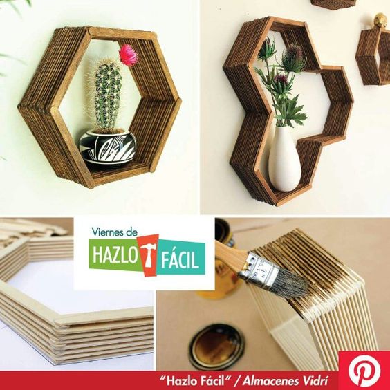 アイスキャンディーの棒で作るハニカムウォールラック, Handmade honeycomb wall rack by popsticks, 棒冰的棒变为六角形挂墙木架