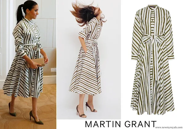 Meghan Markle wore MARTIN GRANT Striped Shirt Dress from Spring Summer 2019 Collection