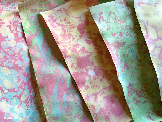 Paper Marbling with flour- no toxic chemicals or hard-to-find items, just craft paint, flour, and water!  from oil and blue blog
