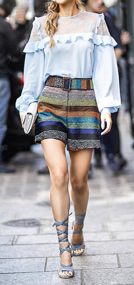 street style addiction: blouse + shorts + heels