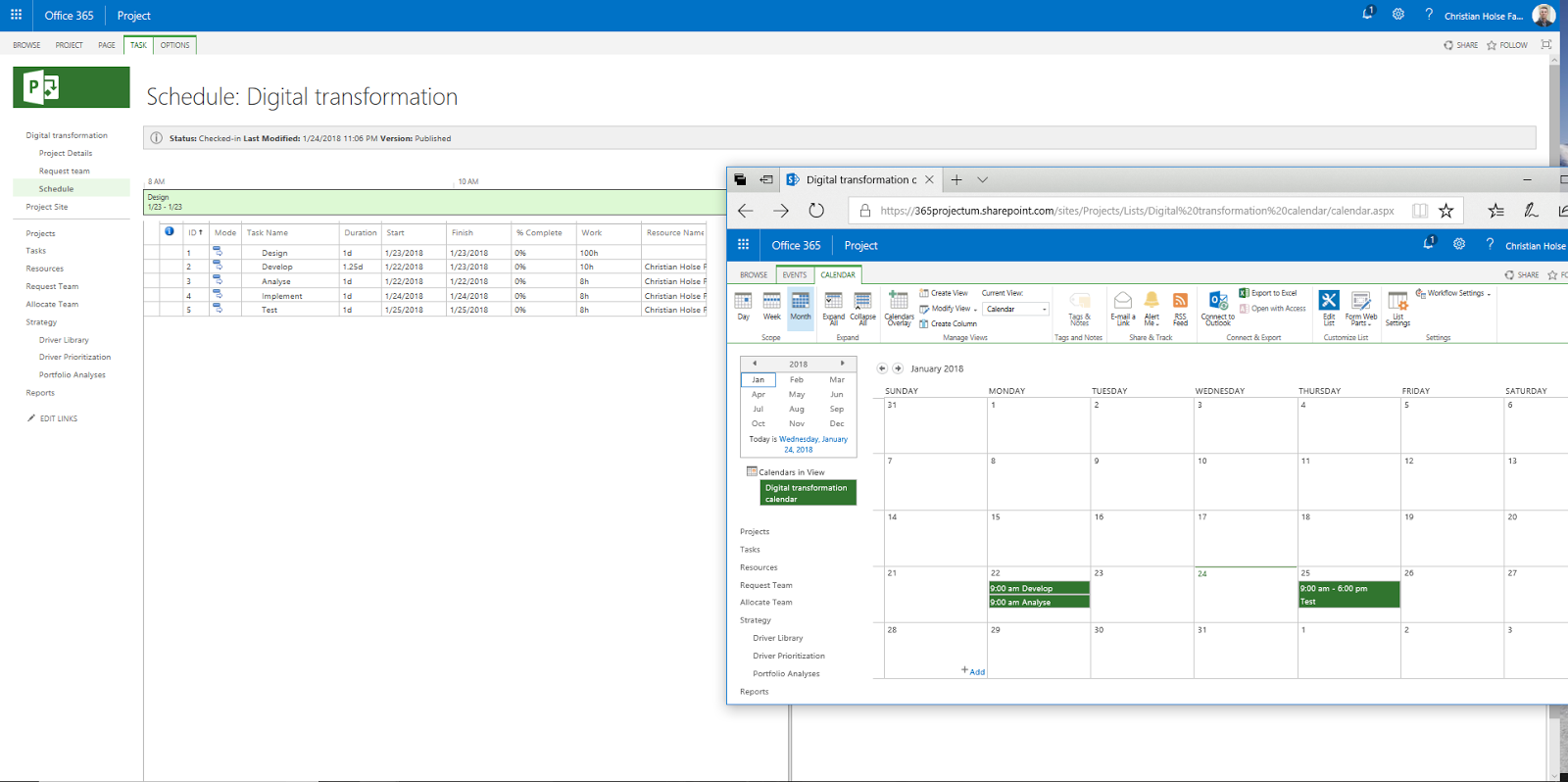 Project online sync to Outlook