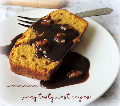 Pumpkin Pound Cake with a Caramel Walnut Sauce