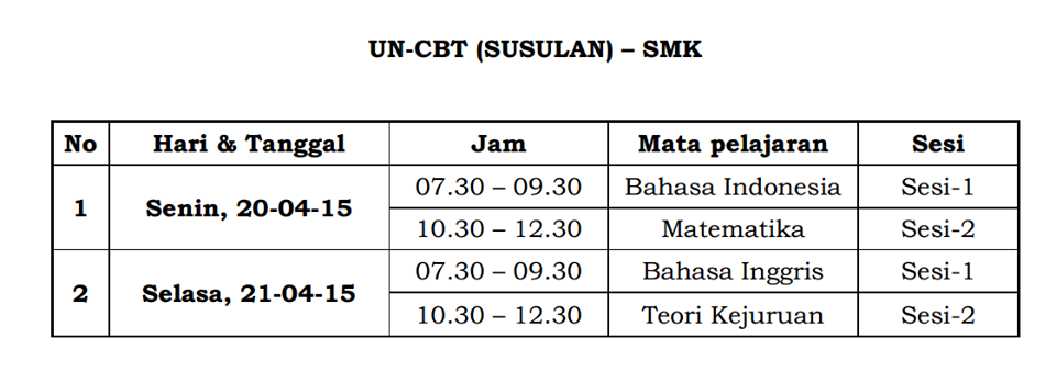 Jadwal UN-CBT SMK 2015 susulan