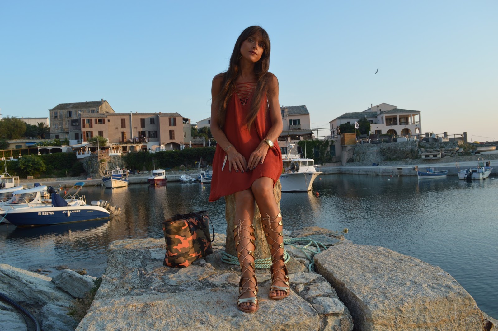Fashion Musings Diary: Rust Lace up dress and Gold Knee-High Gladiators ...