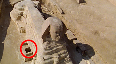 Hidden chamber and entrance to the tunnels beneath the Sphinx of Egypt.