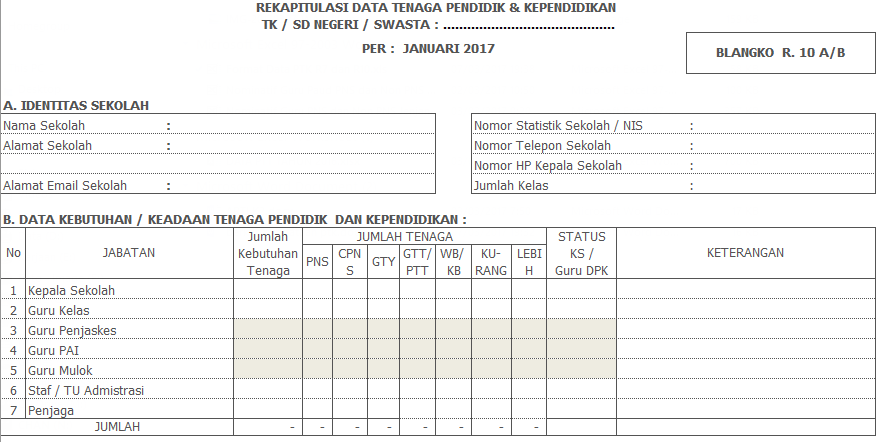 format pendataan ptk 2017 upt dindikpora kec salem form ptk 1