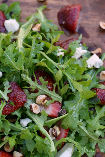 Strawberry Arugula Salad w/ Hazelnuts & Blue Cheese