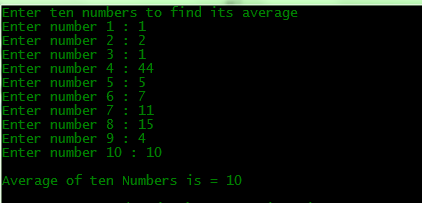 C++ Programming: C++ program to find average of ten numbers