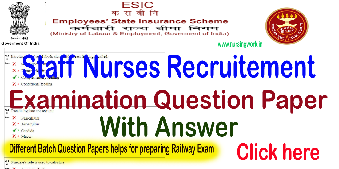 ESIC Staff Nurse Exam Question Paper 2019