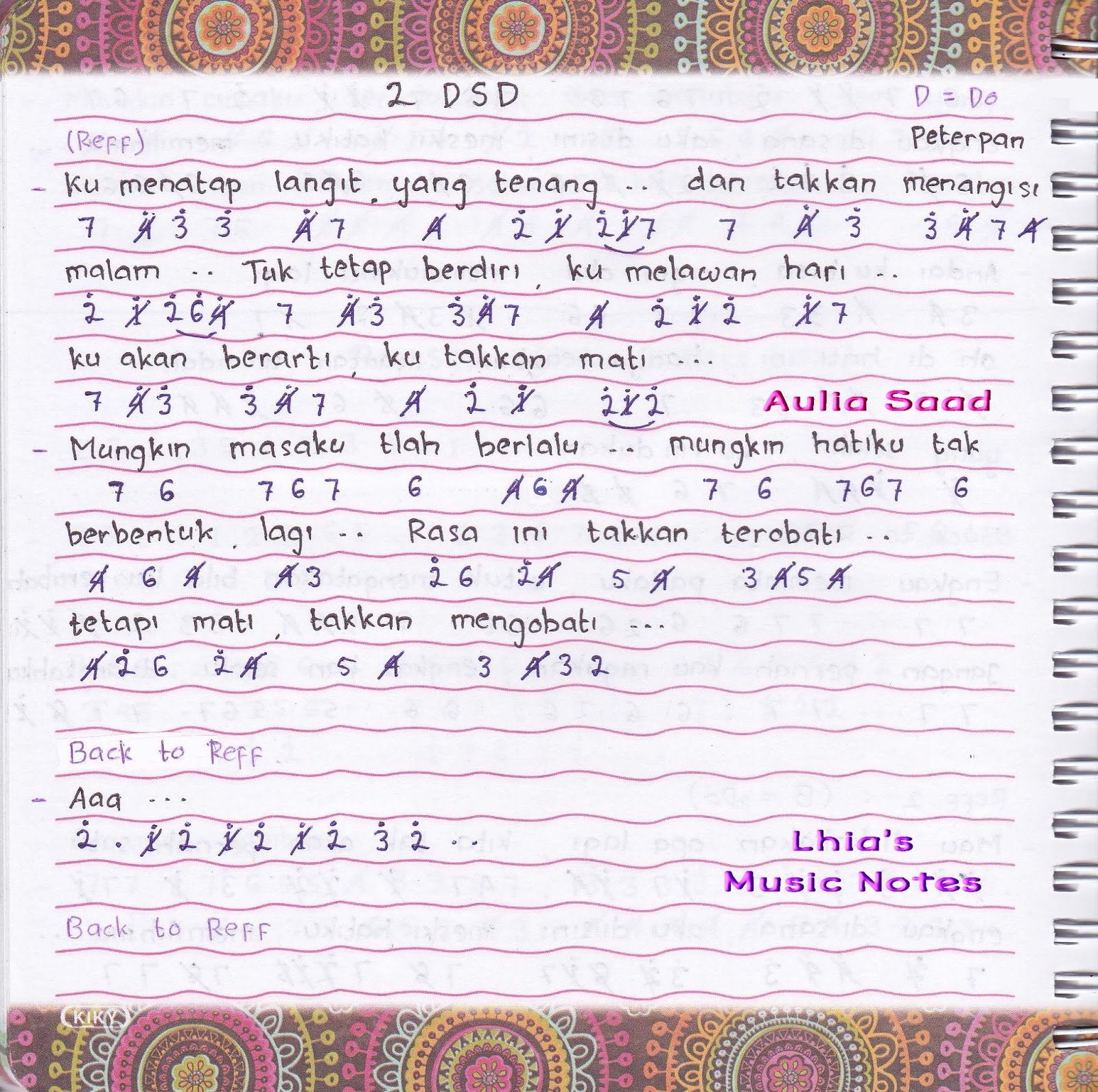 Not Angka Peterpan 2 DSD not angka lagu terbaru