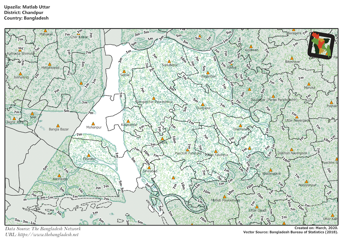 Matlab Uttar Upazila Elevation Map Chandpur District Bangladesh