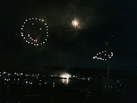 Fireworks show that includes a smiley face