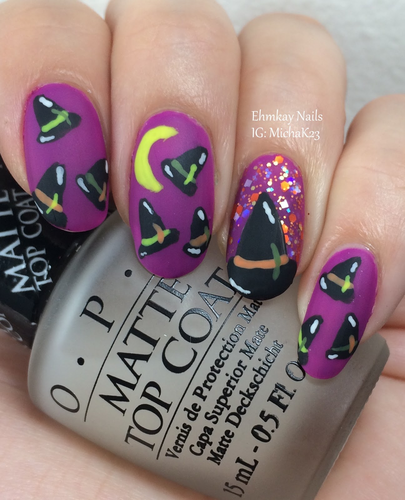 ehmkay nails Witch Hats Halloween Nail Art