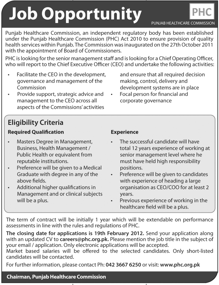 Punjab Healthcare Commission Jobs | Jobs in Pakistan,Career in Pakistan ...