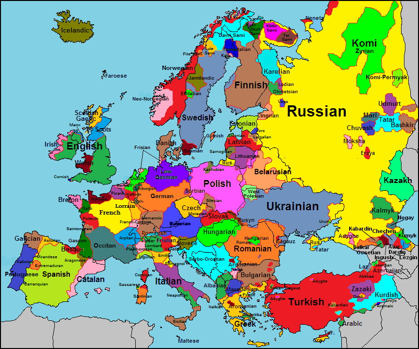 Map of the languages spoken throughout Europe Vivid Maps