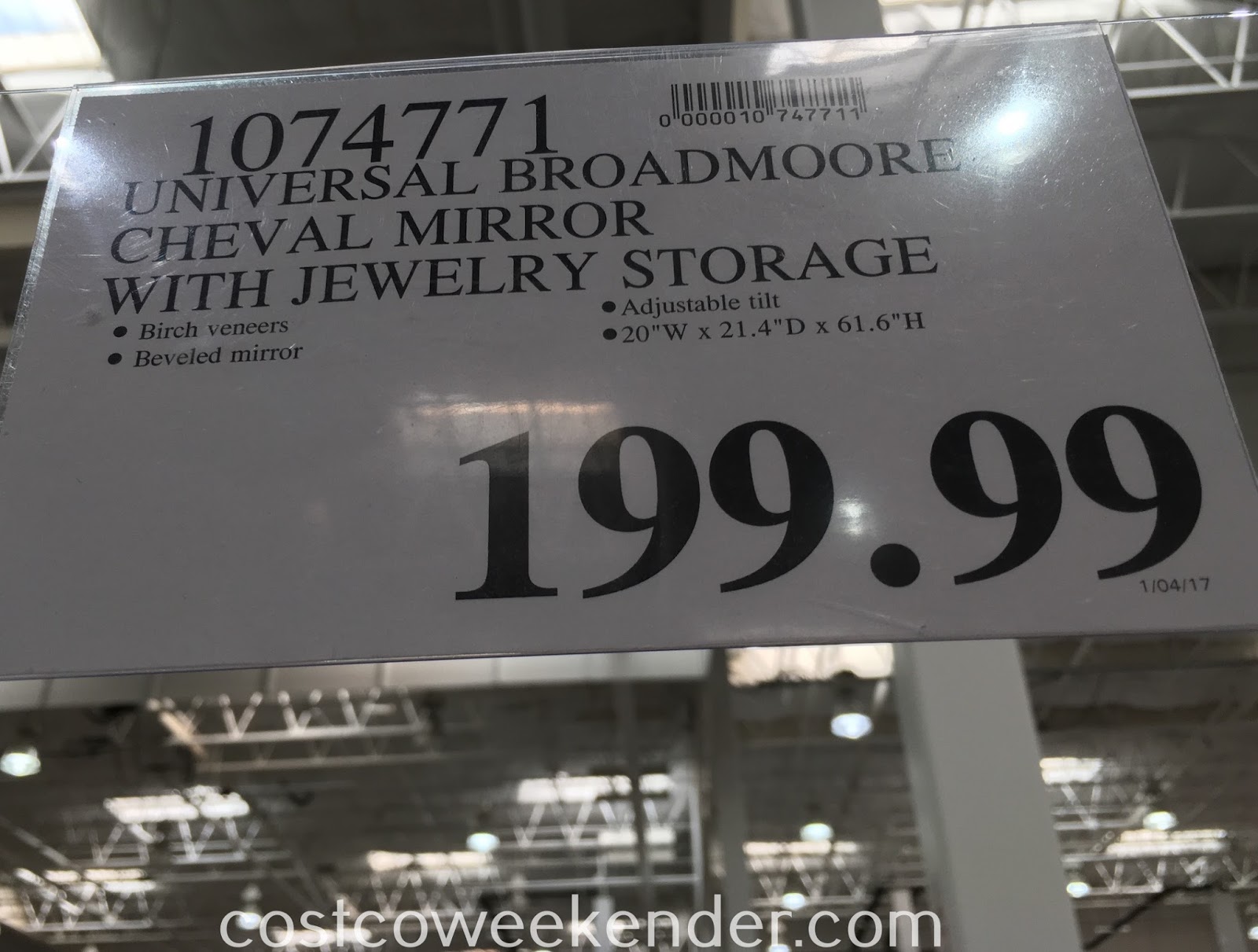 Universal Broadmoore Cheval Mirror with Jewelry Storage Costco Weekender